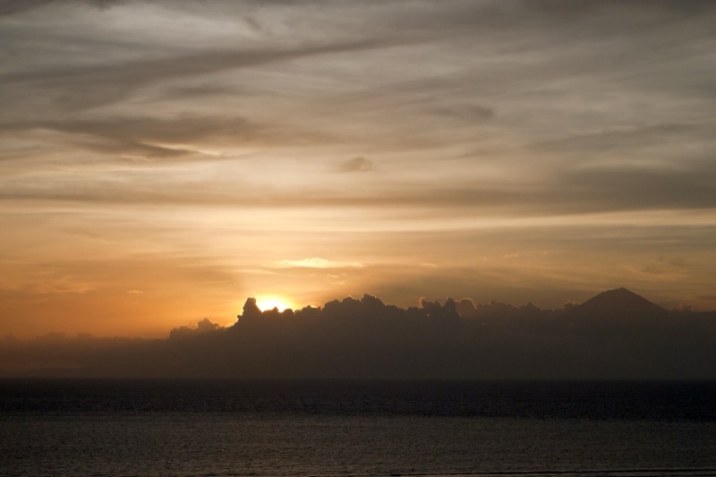 Sunset over the Lombok Strait and Mount Agung from Gili Trawangan, Indonesia