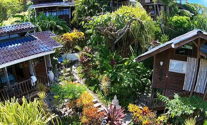 Gardens and cabins at Horizons Yoga Hotel