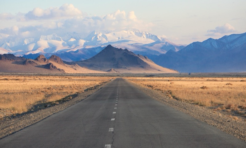 A road in Bayan-Ölgii province, Mongolia