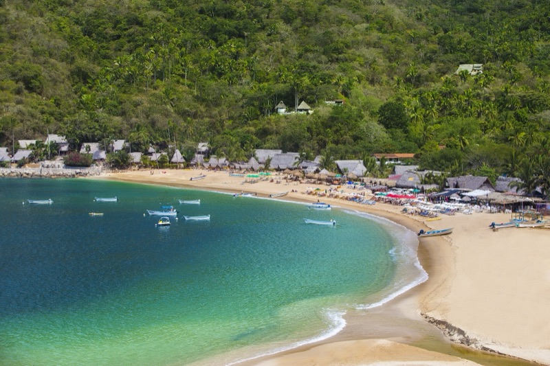 Yelapa beach and jungle hills on Banderas Bay, south of Puerto Vallarta, Mexico